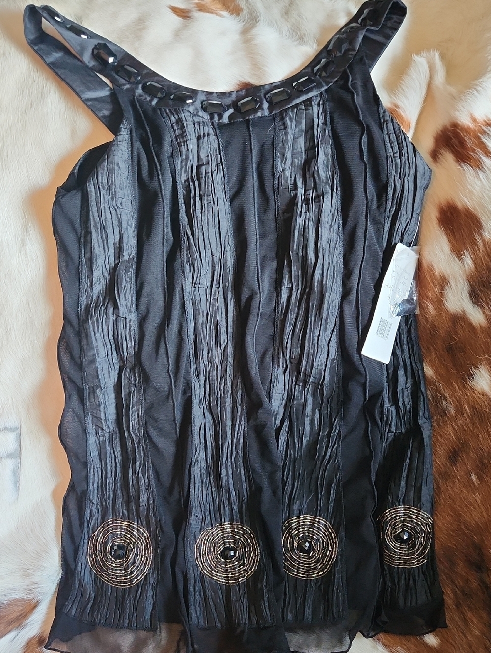 Gilani Black Embellished Sheer Overlay Tank Top Sz 8